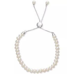 White Cultured Freshwater Pearl (6-1/2mm) Bolo Bracelet in Sterling Silver